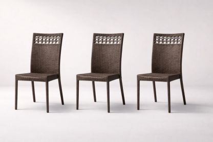 Set of 3 Brown Rattan Dining Chairs with Decorative Backrest