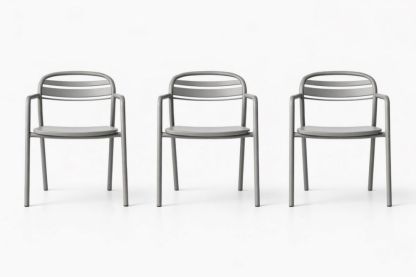 Set of 3 Stackable Aluminum Chairs Gray