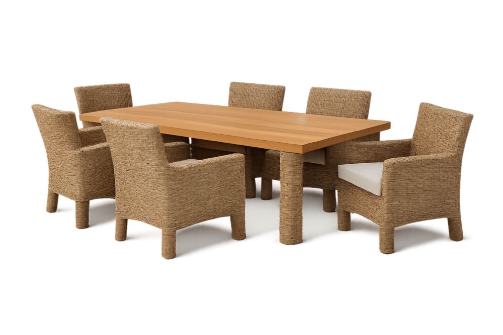 Outdoor Solid Wood Dining Set with Rattan Chairs for Outdoor Use