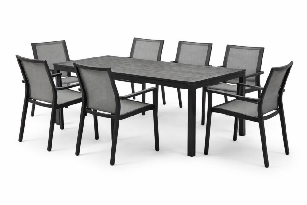 Outdoor Dining Set with Aluminum Alloy Frame and Gray Mesh, 7 Chairs
