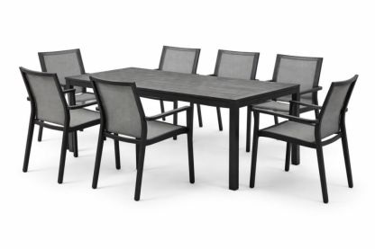 Outdoor Dining Set with Aluminum Alloy Frame and Gray Mesh, 7 Chairs