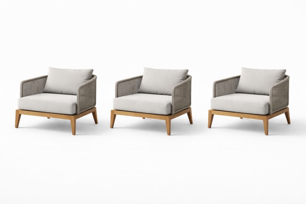 Wooden Frame Outdoor Lounge Chairs Set of 3 with Cushions