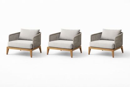 Wooden Frame Outdoor Lounge Chairs Set of 3 with Cushions