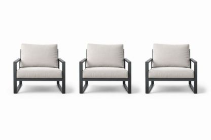 Set of 3 Grey Outdoor Armchairs with Aluminum Frame and Polyester Cushions