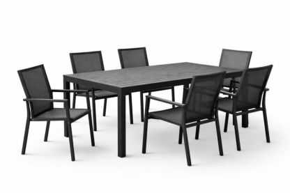 Black Aluminum Outdoor Dining Set with Mesh Chairs