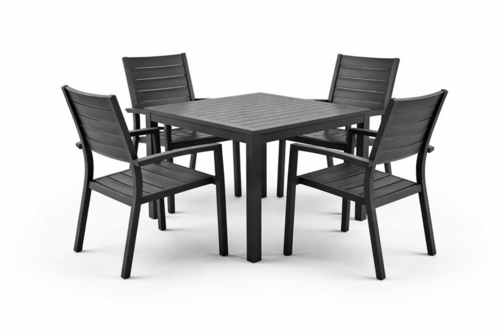 Aluminum Outdoor Square Dining Table Set Dark Gray with 4 Chairs