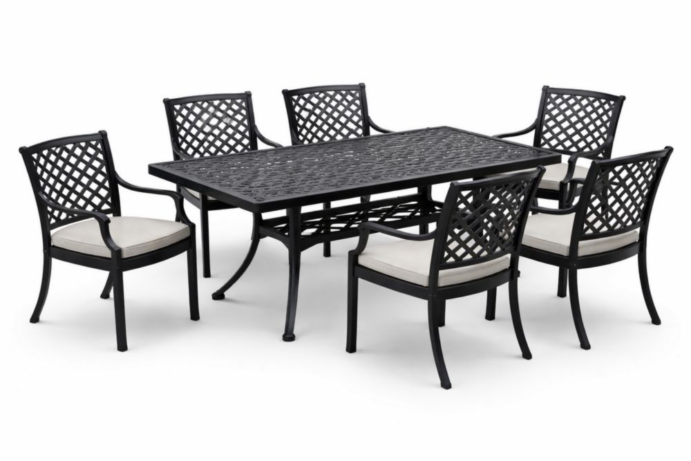 Outdoor Dining Set Aluminum Rectangular Table with 6 Chairs Black