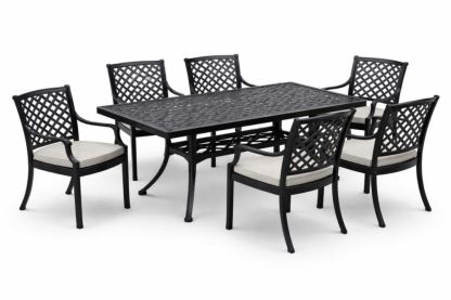 Outdoor Dining Set Aluminum Rectangular Table with 6 Chairs Black