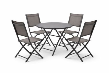 Gray Outdoor Folding Dining Set with Round Steel Table and Textilene Chairs