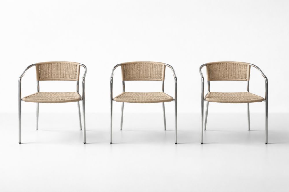 Rattan Wicker Armchair Set with Stainless Steel Frame Beige