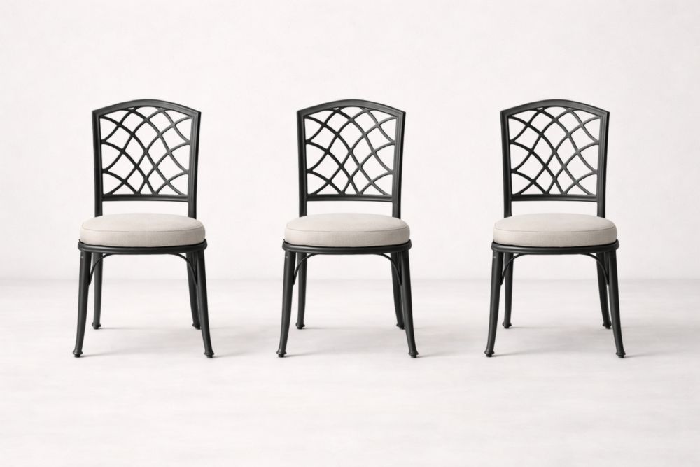 Metal Outdoor Dining Chairs Set of 3 with Cushions Black/Grey