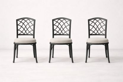 Metal Outdoor Dining Chairs Set of 3 with Cushions Black/Grey