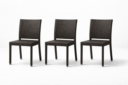Set of 3 Brown Wicker Outdoor Dining Chairs - Stackable