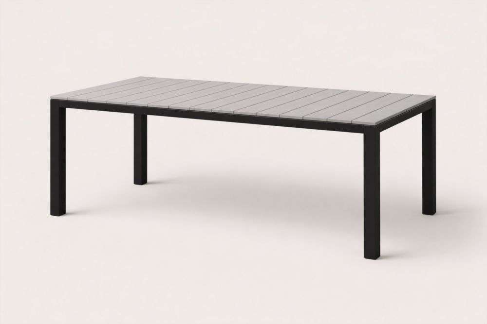 Rectangular Aluminum Patio Table with Black Frame and Gray Surface
