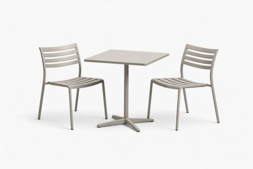 Outdoor Dining Set Square Table and Chairs Aluminum Beige