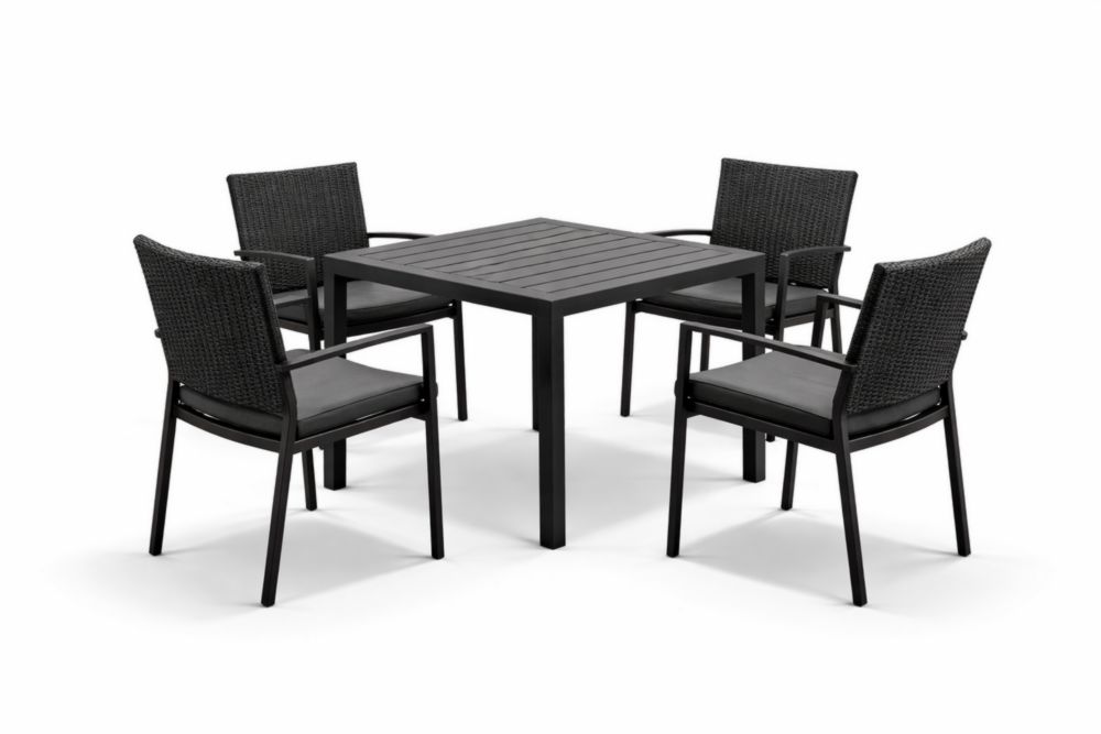 Outdoor Dining Set with Aluminum Table and Rattan Chairs, Black