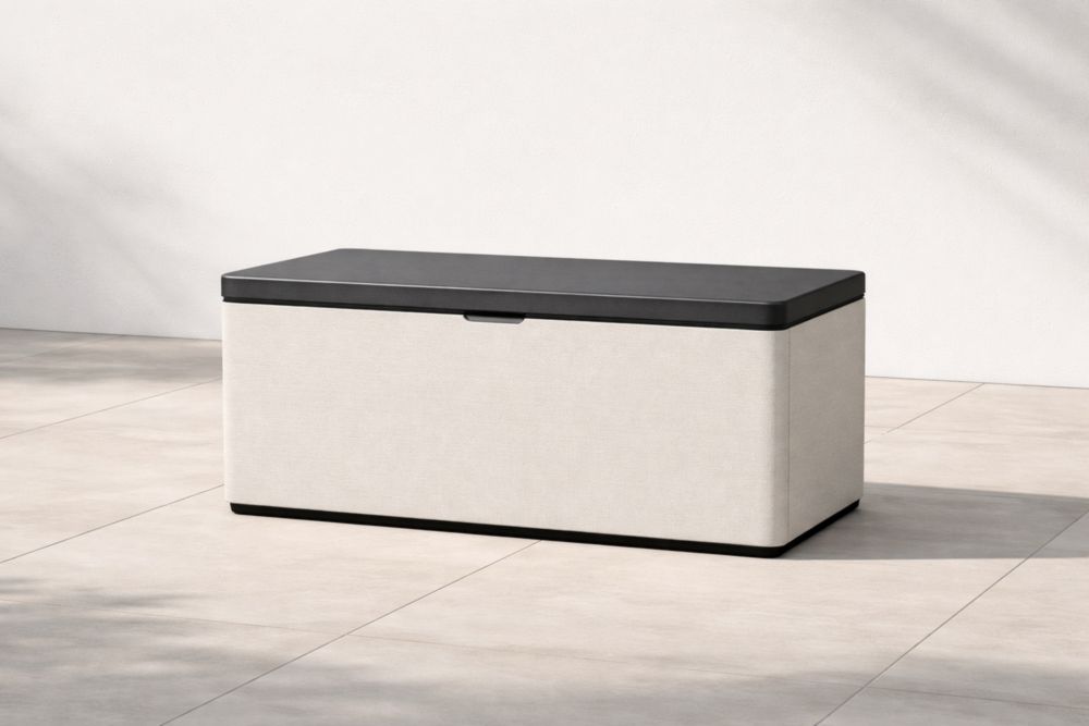 Outdoor Storage Bench with Polyester and Steel 120cm Beige/Black