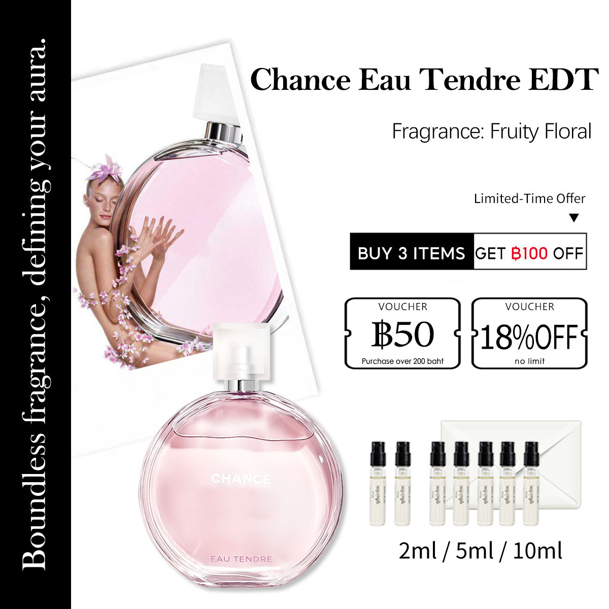 【ของแท้✓ติดทนนาน】Chance Eau Tendre EDT 2ml / 5ml / 10ml น้ำหอมยอดนิยม น้ําหอมผู้หญิง น้ำหอมแฟชั่น น้ำหอมมินิ กลิ่นติดทนนาน น้ำหอมพกพา