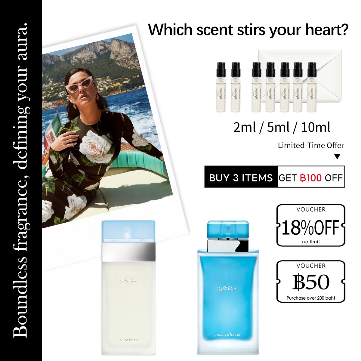 【ของแท้✓จัดส่งรวดเร็ว】Light Blue Eau Intense & Light Blue EDP  น้ําหอมผู้หญิง ติดทนนาน น้ำหอมพกพา น้ำหอมขายดี  น้ําหอมมินิ กลิ่นหอม