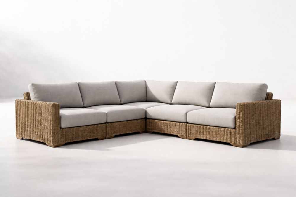 Outdoor Wicker Sectional Sofa Set Beige Cushions Steel Frame-Interlivra