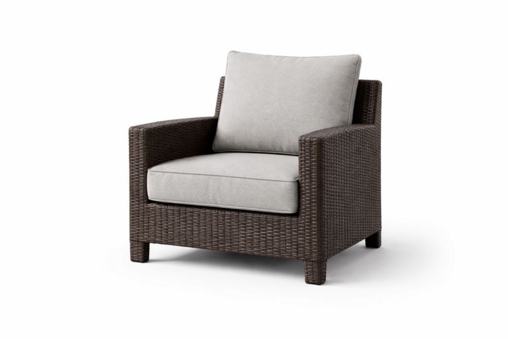 Wicker Armchair with Polyester Cushions Brown Frame Light Grey Cushions-Interlivra