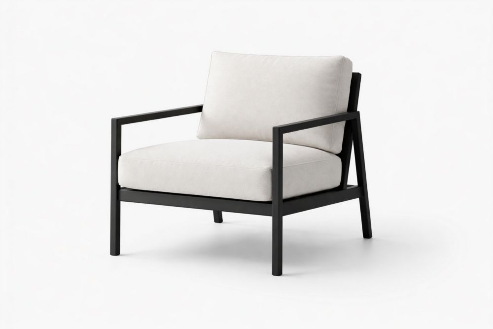 Steel Frame Outdoor Armchair with Cushions Black and White-Interlivra