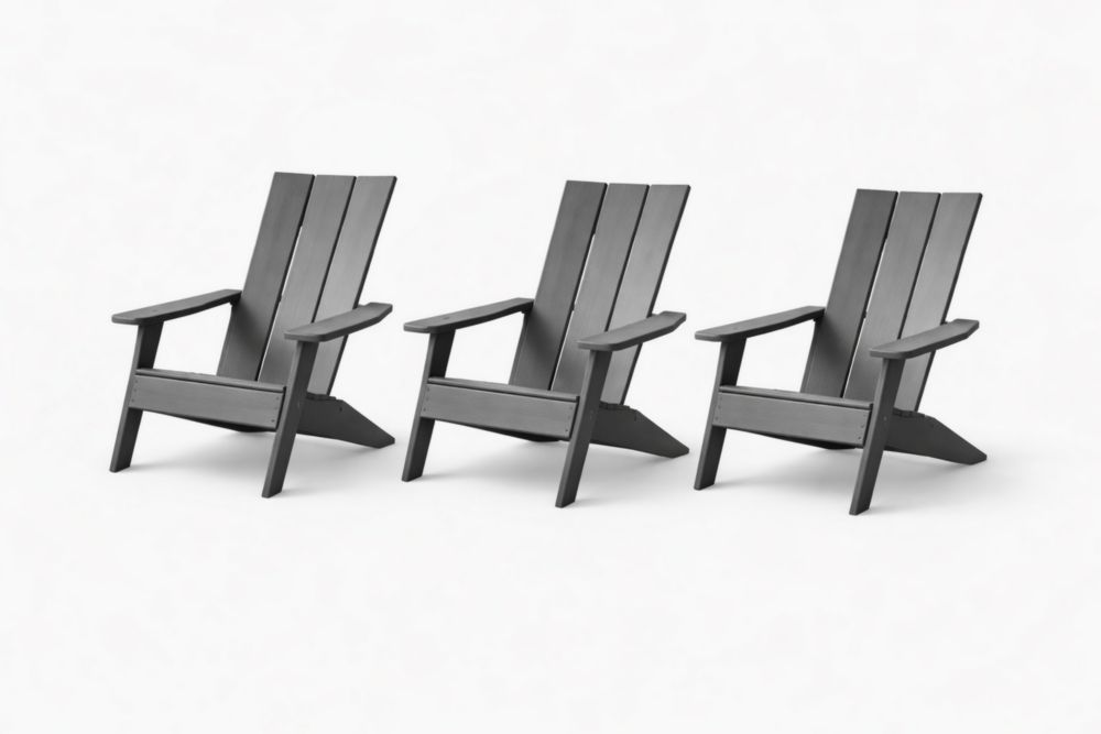 Set of 3 Black HDPE Adirondack Chairs-Interlivra