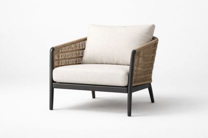 Rattan and Steel Armchair with Beige Cushions 90cm x 85cm x 75cm-Interlivra