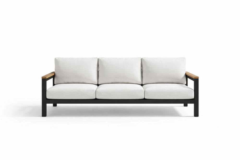 Outdoor Sofa Black Aluminum Frame White Cushions Three-Seater-Interlivra