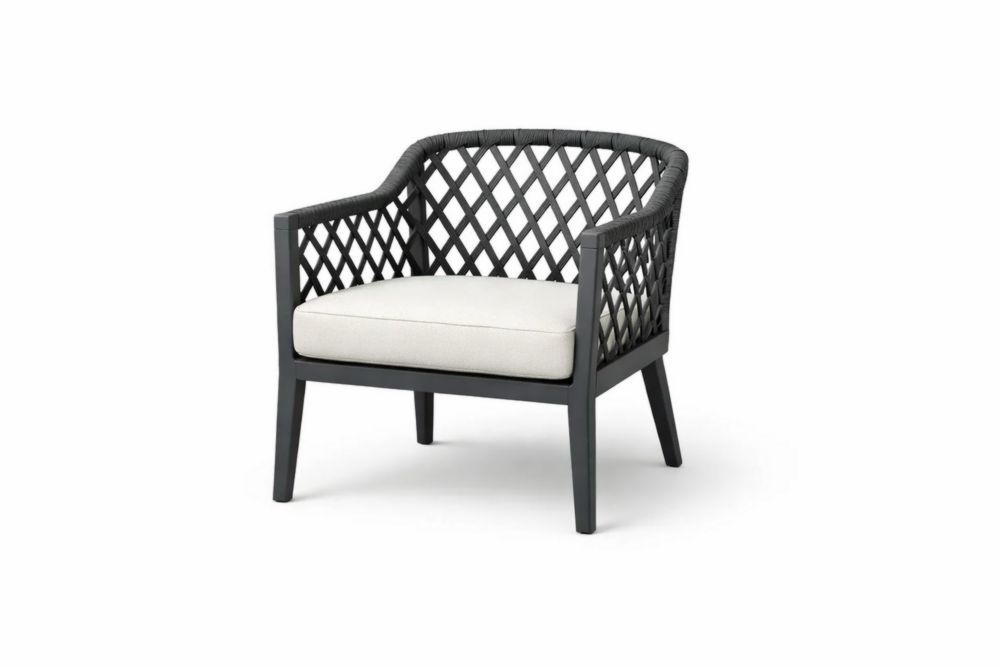 Outdoor Armchair with Woven Rope Design Aluminum Frame Beige Cushion-Interlivra