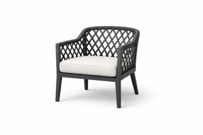 Outdoor Armchair with Woven Rope Design Aluminum Frame Beige Cushion-Interlivra