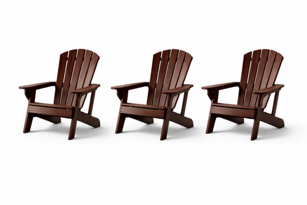 Set of 3 Brown Wood Adirondack Chairs Outdoor Furniture 90cm Height-Interlivra
