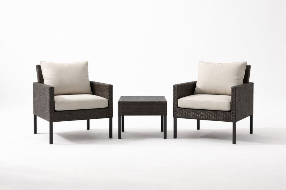 Outdoor Wicker Armchair Set with Cushions and Table-Homedorya