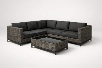 Outdoor Patio Sectional Sofa Set PE Wicker Aluminum Frame Black Cushions-Homedorya