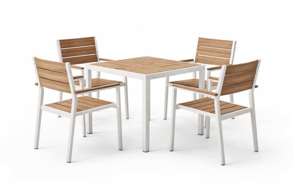 Outdoor Dining Set with Square Table and Four Chairs Aluminum Frame Wood Finish-Homedorya