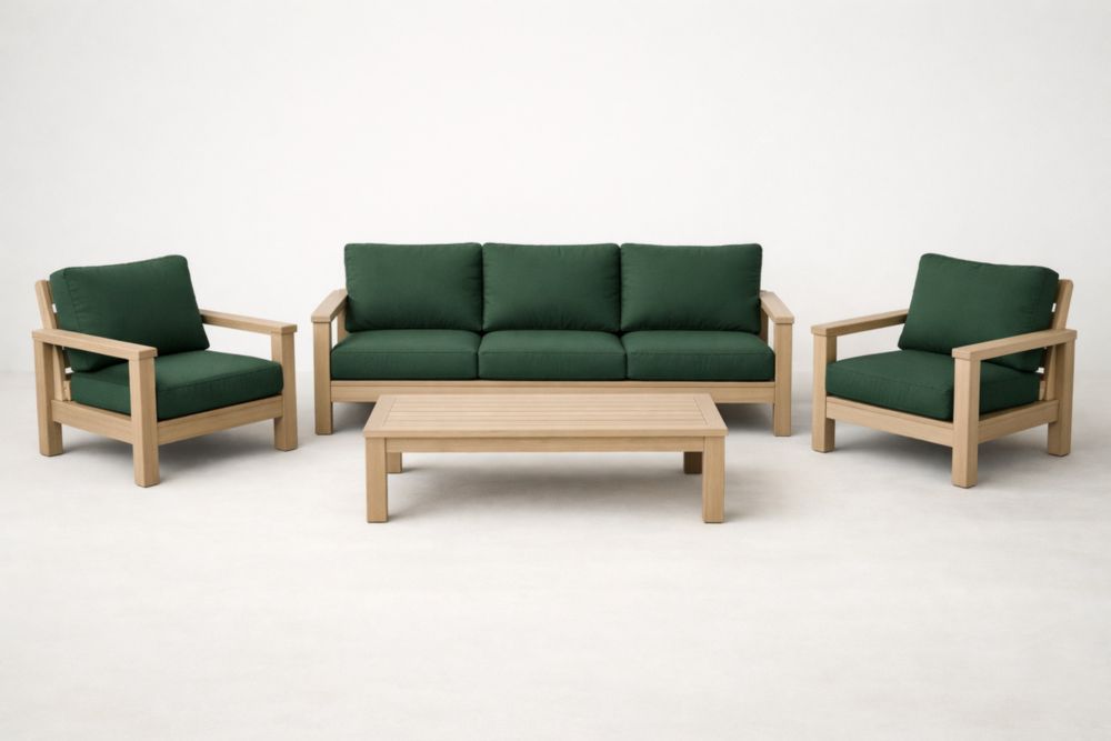 Outdoor 4-Piece Teak Sofa Set with Green Cushions-Homedorya