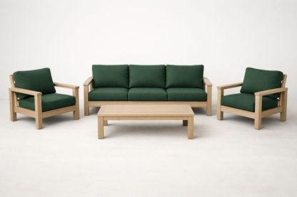 Outdoor 4-Piece Teak Sofa Set with Green Cushions-Homedorya
