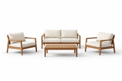 4-Piece Outdoor Patio Furniture Set with Cushions Acacia Wood Frame Cream-Homedorya
