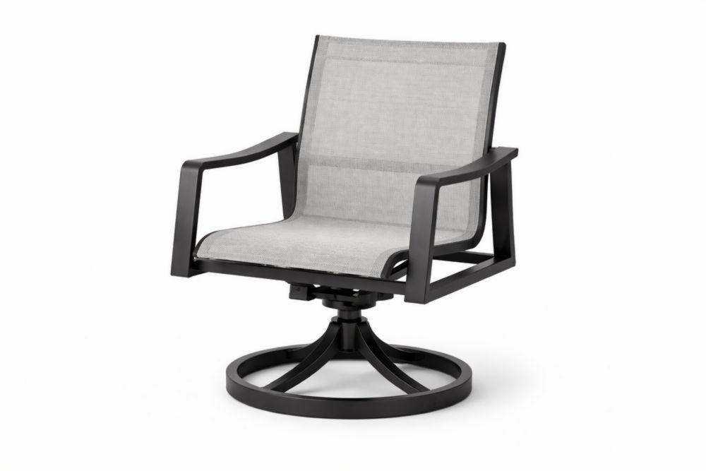 Steel Frame Swivel Patio Chair with Steel Fabric in Black and Gray-Homedorya
