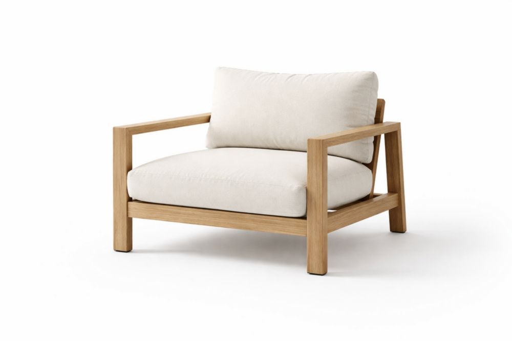 Outdoor Armchair with Solid Teak Frame and Beige Cushions-Homedorya