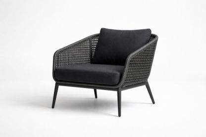 Outdoor Rattan Lounge Chair Black with Cushions-Homedorya