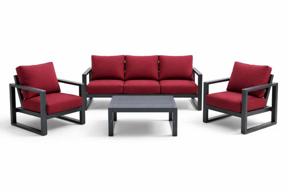 Outdoor Patio Furniture Set with Red Cushions and Steel Frame-Homedorya