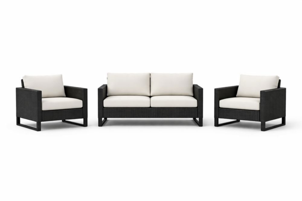 Outdoor Patio Furniture Set Wicker Sofa and Chairs Black Beige-Homedorya