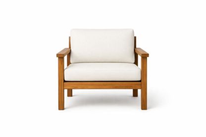Teak Armchair with White Polyester Cushions-Homedorya