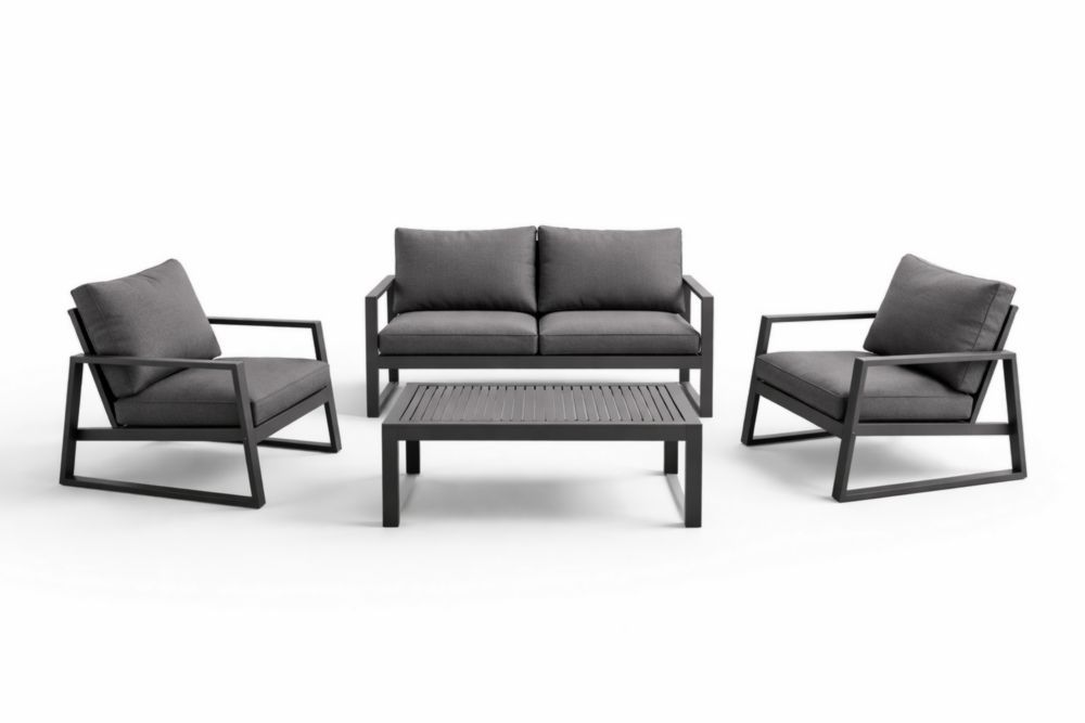 4-Piece Aluminum Frame Outdoor Furniture Set with Cushions in Charcoal-Homedorya