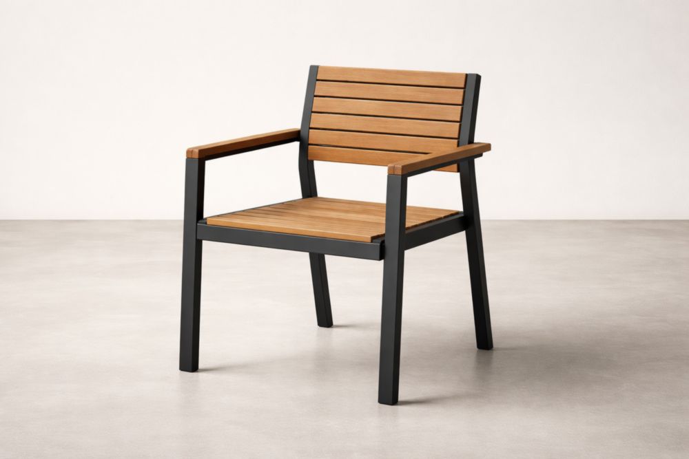 Outdoor Armchair with Powder-Coated Aluminum Frame and Teak Wood Slats-Casakento