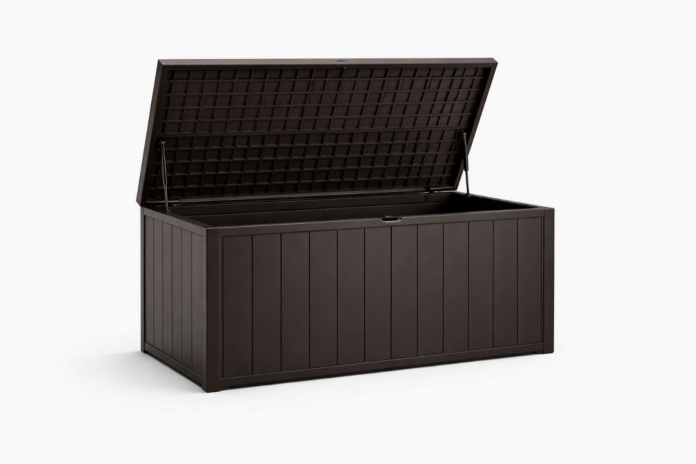Outdoor Storage Deck Box Rectangular Brown Plastic 123cm x 55cm x 62cm-Casakento