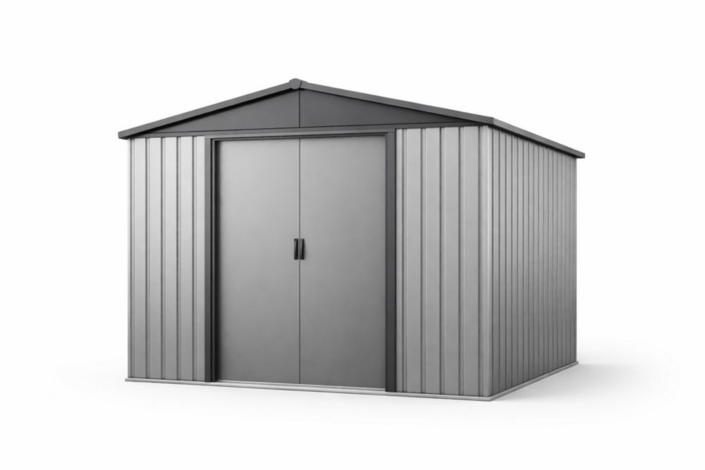 Galvanized Steel Outdoor Storage Shed with Gable Roof in Gray-Casakento