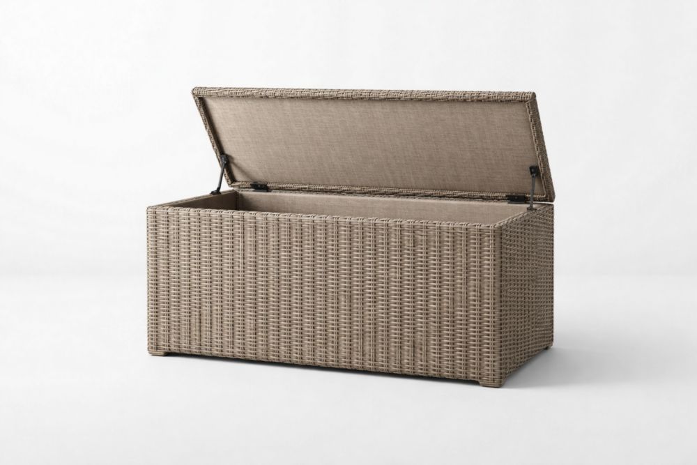 Outdoor Wicker Storage Box Beige Rectangular 110x50x60 cm-Casakento