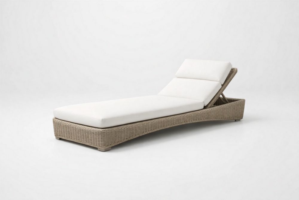 Outdoor Rattan Chaise Lounge with Adjustable Backrest and White Cushions-Livosoria